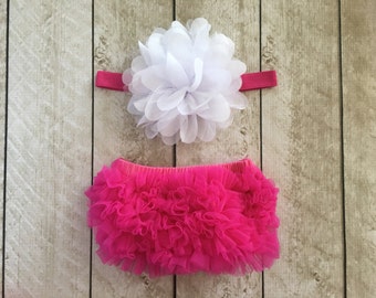 Baby Girl Rainbow Ruffle Onesie & Headband – White main image 1