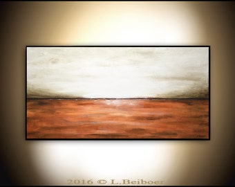 Abstract landscape painting original large contemporary oil painting 24 x 48 sienna amber modern landscape by L.Beiboer