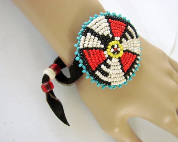 Vintage Leather Southwestern Turquoise Bead Wrap Bracelet Native American Artisan Jewelry Jewellery
