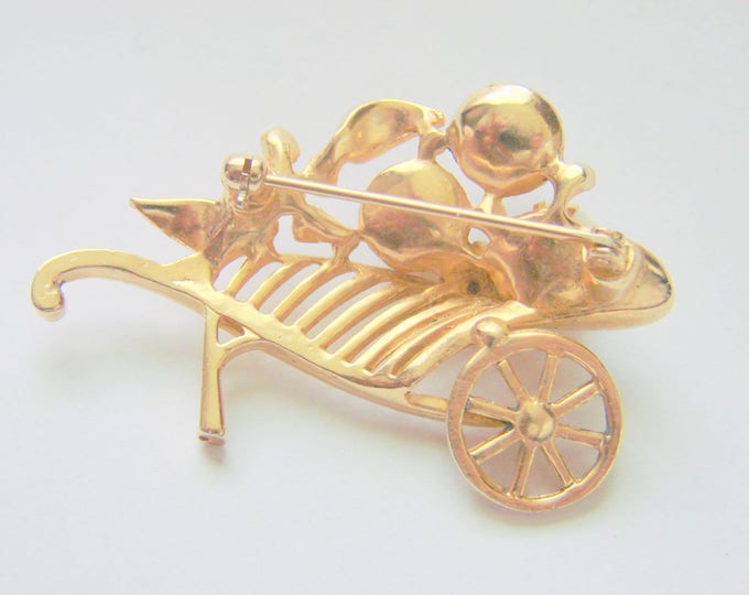 Vintage Cultured Pearl Rhinestone Flower Cart Brooch Pin / Retro Jewelry / Jewellery