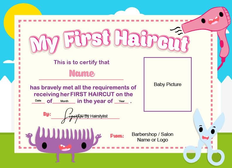 first haircut certificate baby haircut certificate 8x11 first haircut certificate