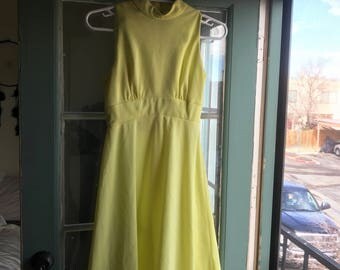 Yellow 1960,s empire waist dress with high neckline