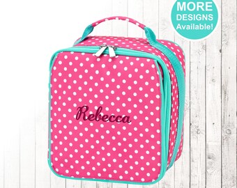 Personalized Polka Dot Lunch box, Embroidered Kids lunch box, Preschool/Elementary school lunch box, Monogrammed lunch box, Girl's lunch box