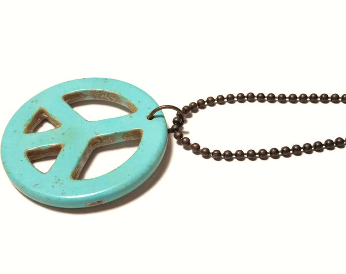 Turquoise peace symbol pendant, faux howlite necklace, your choice or take both, share with friend, industrial chic, bronze ball chain