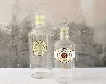 French Perfume Bottles...set of TWO...Roger & Gallet...Eau de Cologne Bottle and Eau de Toilette Bottle.
