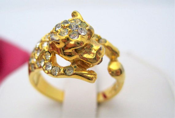 Rhinestone Cat Ring - Clear Rhinestone Animal Cat - Size 9 - red mouth
