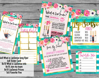 INSTANT DOWNLOAD LipSense Printables Teal turquoise gold Floral watercolor LipSense party bundle package party prints Senegence price list