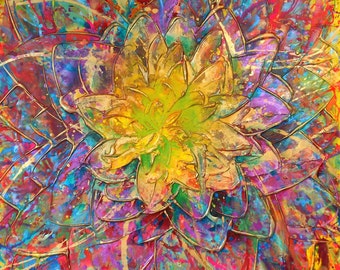 Original XL Flower Art by Caroline Ashwood- Textured and contemporary abstract painting on canvas - FREE SHIPPING
