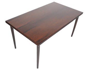 Danish Modern Refinished Draw Leaf Mid Century Dining Table in Rosewood