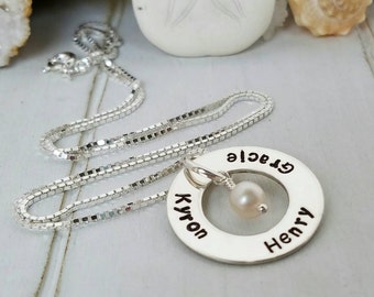 Personalized mother necklace, Sterling silver name necklace, Custom Grandmother necklace, Name plate necklace, Handmade Mother Name Necklace