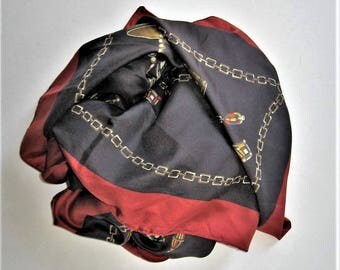 Vintage Italian Brown Scarf, United Colors of Benetton, Gucci style, Woman's Accessory, 34" x 34", jewelry icons, gift idea