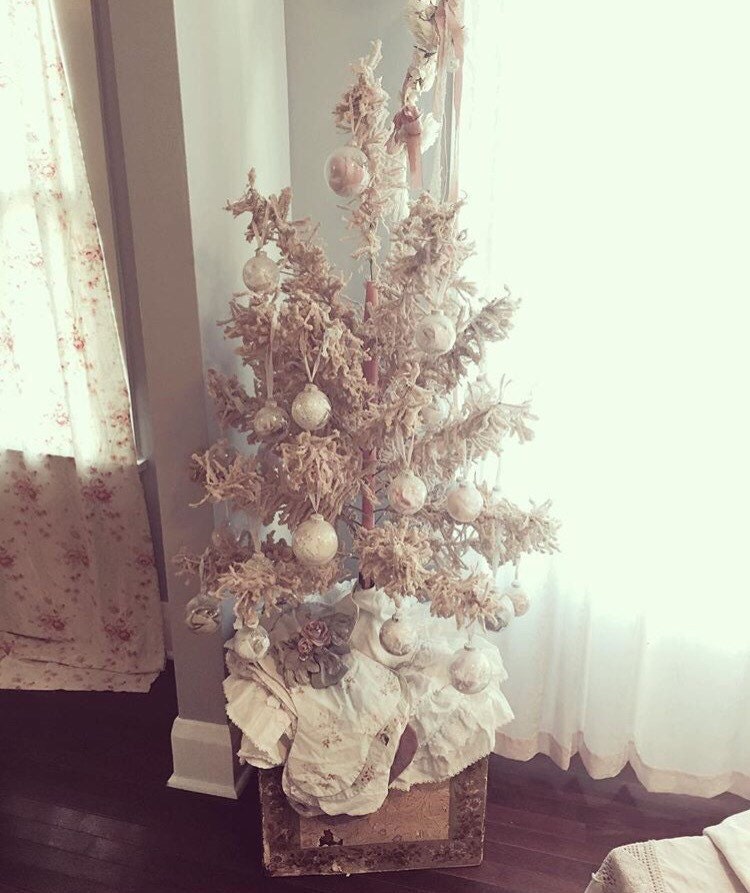 rare antique pale pink flocked tinsel 4ft christmas tree rare antique pale pink flocked tinsel 4ft christmas tree