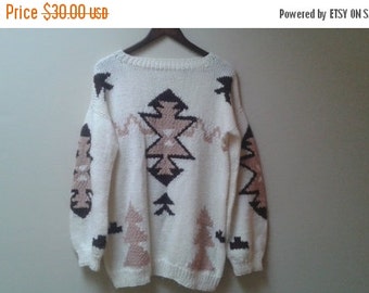 SALE Cream Aztec sweater vintage size M L