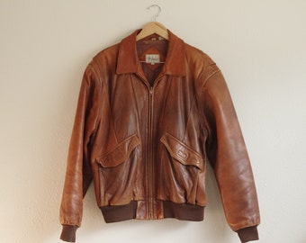 Adam Spencer Brown Leather Bomber Style Jacket Size 44T | Well Worn