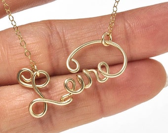Gold Name Necklace, Custom Name Necklace, Personalized Name Jewelry, Silver Name Necklace, Bridesmaid Gift, Name Jewelry, Wire Name Necklace