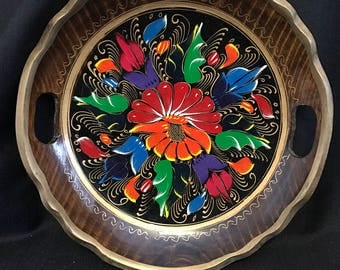 Mexican Batea Tray Bright Decorative Flowers
