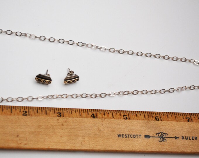 MM Rogers Signed - Chevron Necklace and Earrings - Sterling silver - 14 kt Gold - Southwestern