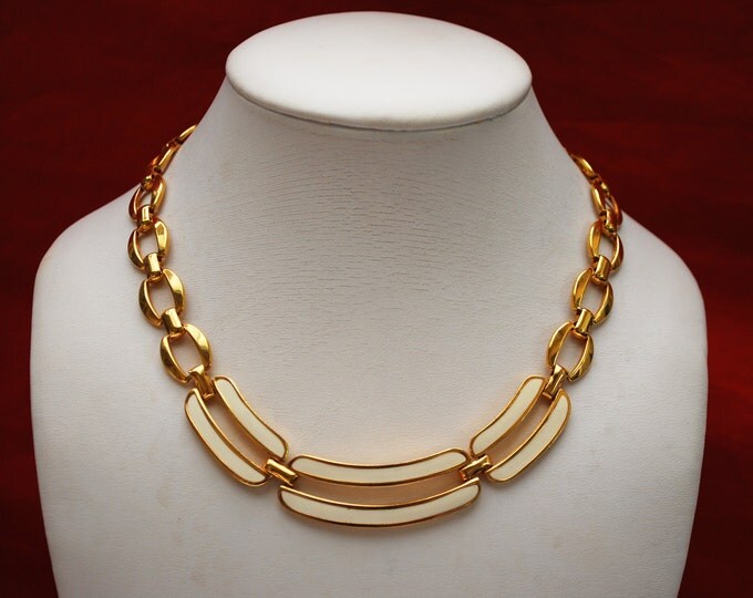 Napier Gold chain Necklace -Cream white enameling - Collar choker