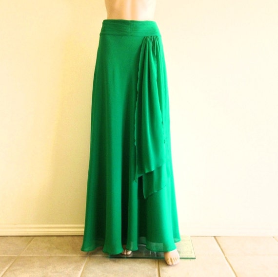 Green Maxi Skirt. Green Floor Length Skirt. Chiffon Bridesmaid