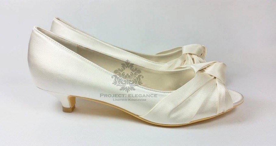 Ivory satin vintage knot peep Toe Low Heel 25 Inch Kitten Heel Very ...