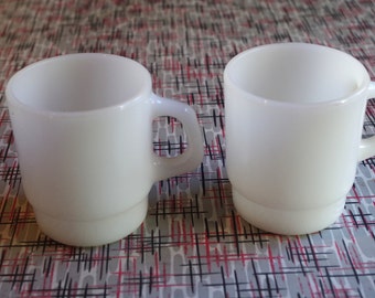 Vintage Fire King Anchor Hocking Pair of White Glass Mugs Milk Glass