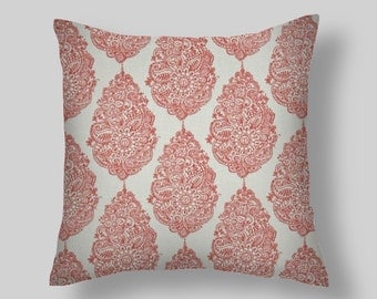 Coral Pillow, Coral Throw Pillow, Pillow Cover, Floral Pillow, white / coral Pillow, Floral . Euro Sham Farmhouse. Cushion. ALL Sizes