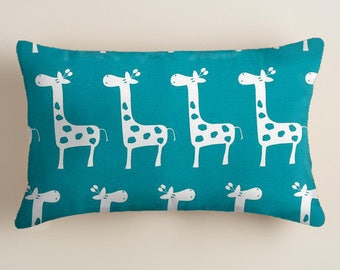 Blue Pillow. Giraffe Pillow. Blue Nursery Pillow Accent Pillow Throw Pillow 12 x 18 Lumbar Pillow Decorative Pillow Cover.