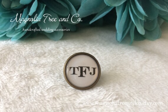 Monogrammed Lapel Pin, Men's Gift, Memorial, Tie Tack, Lapel Tie Pin, Brooch, Wedding Keepsake, Personalized Photo, Bronze/Silver/Black 16mm Il_570xn