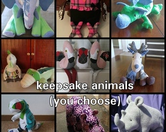 Animals Made From Clothing, Memory Animals, Sentimental Stuffed Animals, Keepsake Animals, Special Gifts, Up-Cycled Clothing, Birthday gift
