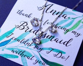 CZ Jewelry Set Necklace Earrings, Wedding Jewelry Bridal Earrings Cubic Zirconia Bridesmaid Gift Wedding Earrings