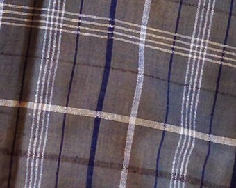 Plaid Raw Silk Yardage in gray blue and white