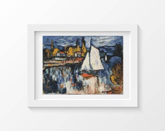Cross Stitch Kit, Embroidery Kit, Art Cross Stitch, View of the Seine by Maurice de Vlaminck (DEVLA01)