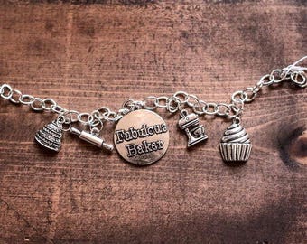 Fabulous Baker Bracelet Great gift for your wedding cake decorator cupcake, rolling pin, kitchenaid mixer