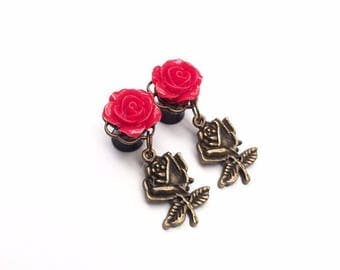 8mm (0G) Red Rose Ear Plugs