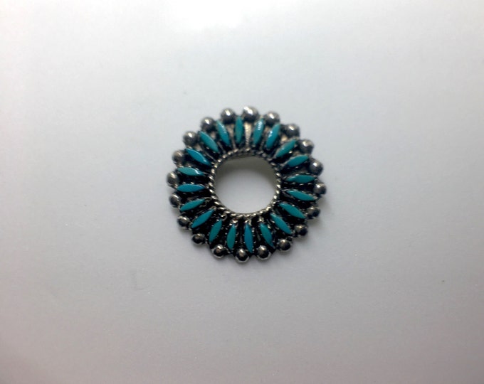 Sterling Turquoise Zuni Brooch, Zuni Needlepoint Pin, Native American Needlepoint Pendant, Vintage Old Pawn Jewelry