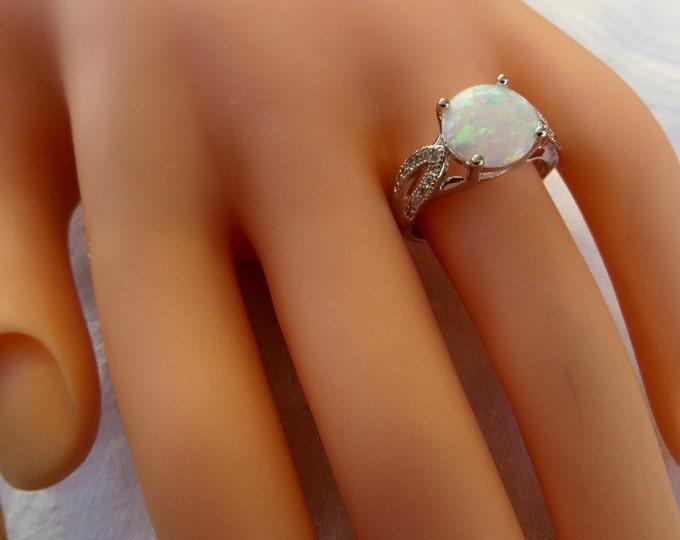 Sterling Silver Opal Ring, Openwork Frame, Beautiful Fire Size 8