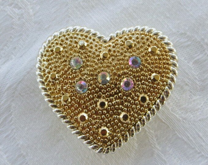 Vintage Heart Brooch, Heart Pendant, Aurora Borealis Rhinestones, Wedding Pin, Bride - CLEARANCE