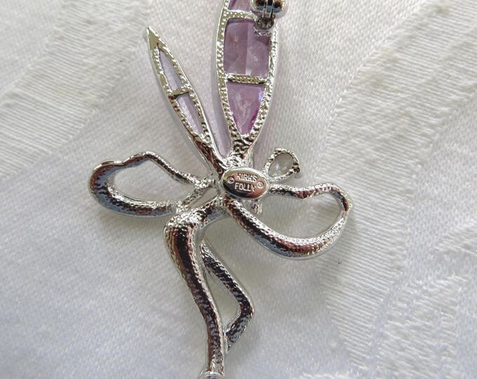 Kirks Folly Fairy Brooch, Purple Art Glass Wings, Aurora Borealis Rhinestones, Vintage Fairy Pin