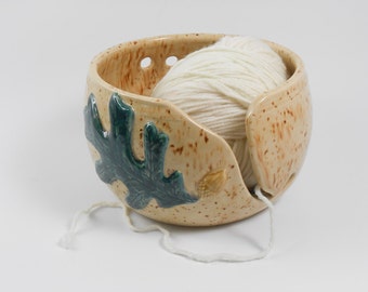 Knitting yarn bowl - oak leaf yarn bowl - pottery yarn bowl - ceramic yarn bowl - yarn holder Y37