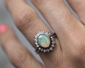 opal diamond ring set ethiopian opal ring opal wedding ring set rainbow opal - Opal Wedding Ring Sets opal diamond ring set ethiopian opal ring opal wedding ring set rainbow opal - Opal Wedding Ring Sets