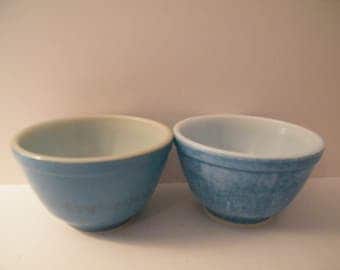 Pyrex Mixing Bowls 2 Vintage Small Blue Nesting bowls in primary color blue, used shabby chic Kitchen large cereal bowls
