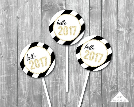 Hello 2017 Printable Cupcake Topper