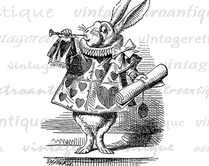 Printable Herald White Rabbit Alice in Wonderland Digital Image Antique Artwork Clipart Graphic Vintage Clip Art Jpg Png HQ 300dpi No.046