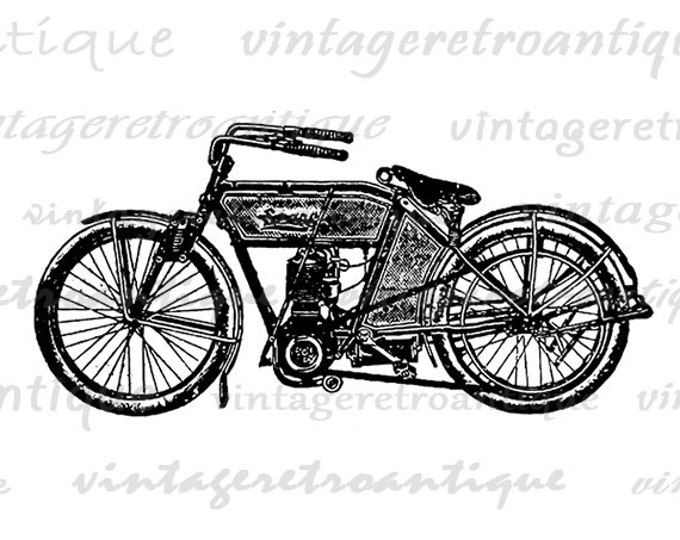 Digital Image Antique Motorcycle Printable Graphic Download Vintage Clip Art Jpg Png Eps HQ 300dpi No.1406