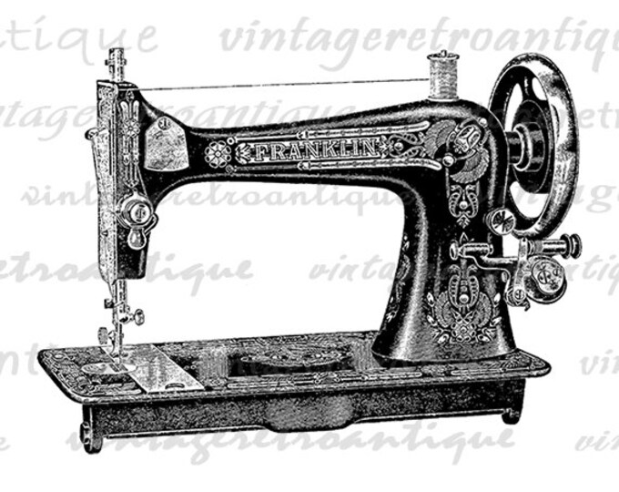 Printable Sewing Machine Digital Image Illustrated Download Graphic Vintage Clip Art Jpg Png Eps HQ 300dpi No.1221