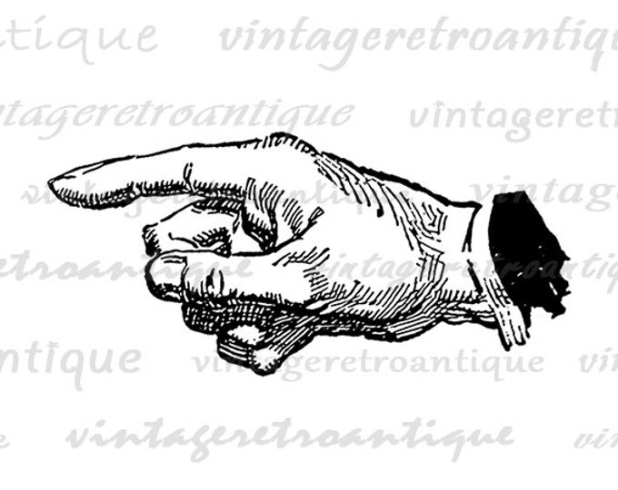 Printable Image Pointing Hand Digital Pointing Finger Download Illustration Graphic Artwork Antique Clip Art Jpg Png HQ 300dpi No.3446