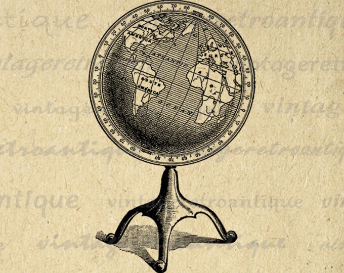 Printable Digital Antique Globe Image Earth Map Graphic Planet World Download T-Shirts Jpg Png Eps HQ 300dpi No.3027