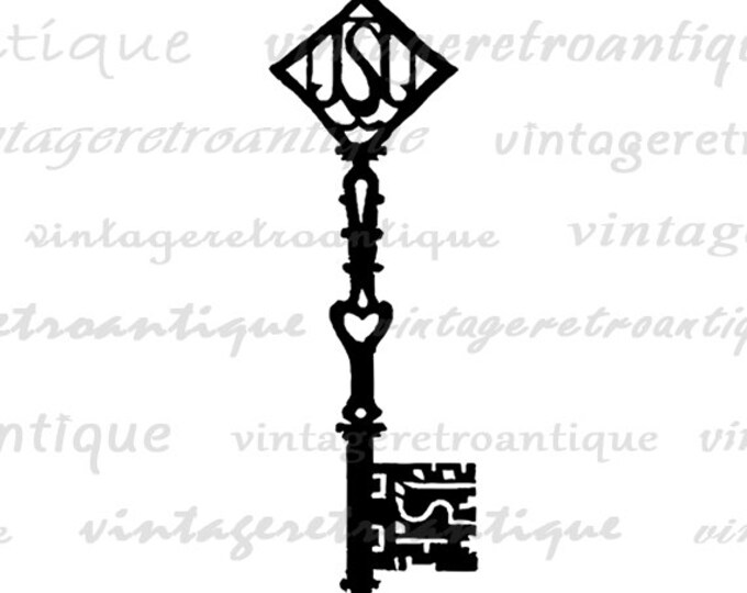 Antique Key Printable Graphic Digital Skeleton Key Image Download Vintage Clip Art Jpg Png Eps HQ 300dpi No.3578