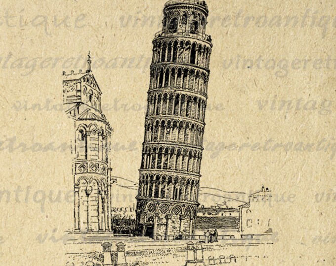 Digital Leaning Tower of Pisa Graphic Download Image Printable Antique Clip Art Jpg Png Eps HQ 300dpi No.3077