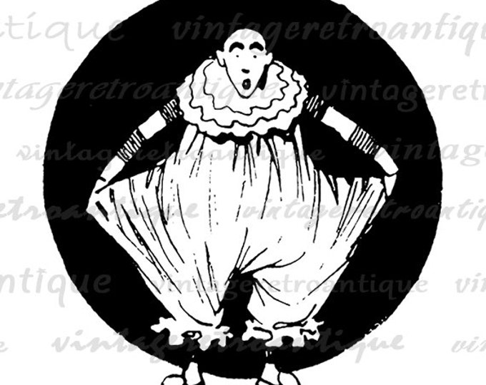 Digital Circus Clown Image Download Graphic Illustrated Printable Vintage Clip Art Jpg Png Eps HQ 300dpi No.2085